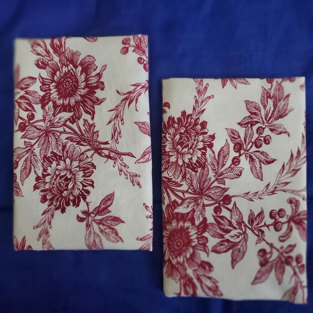 2 Vtg April Cornell Valances 52x17" red & white cotton Curtains cottage country